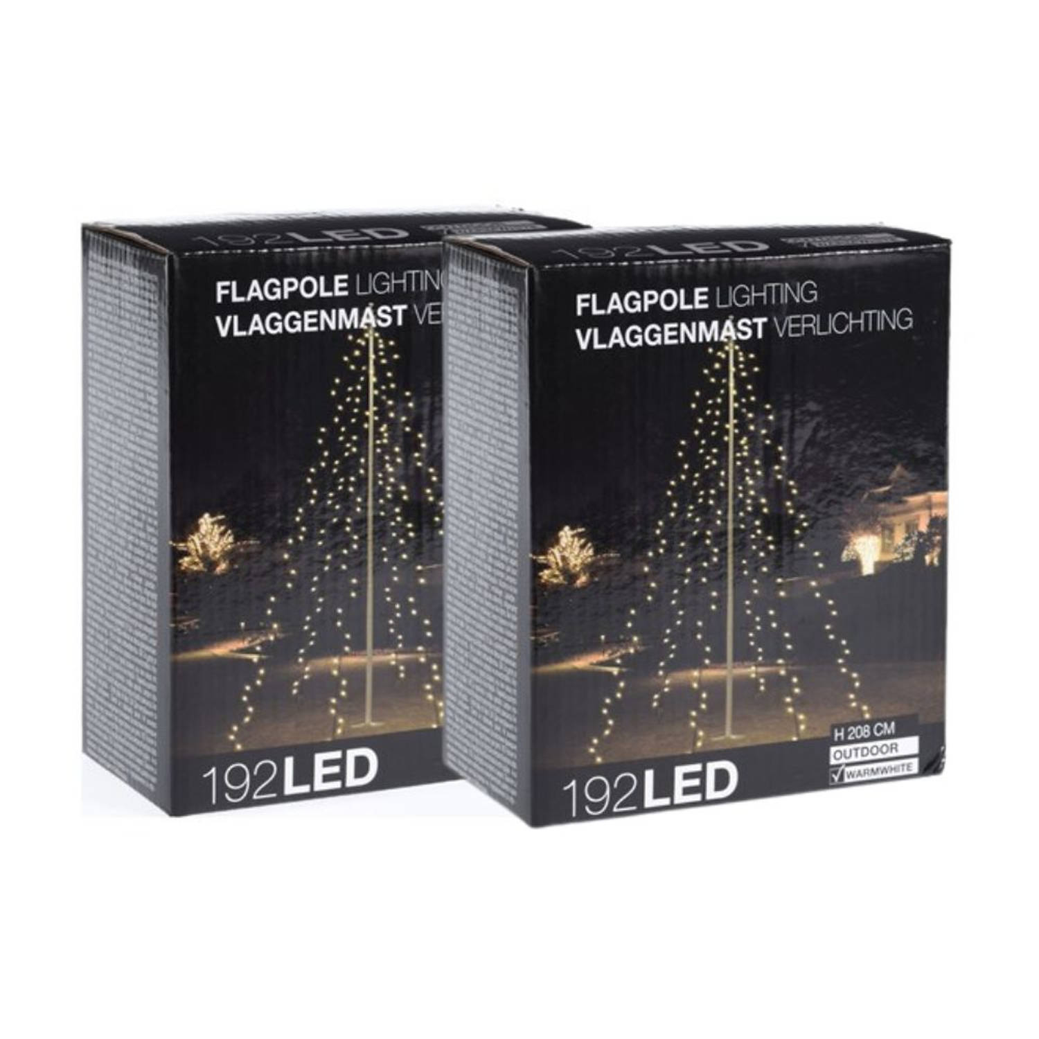 Kerstverlichting - Vlaggenmast - 2 stuks - 192 LED&apos;s - Hoogte: 208 cm - Warm wit