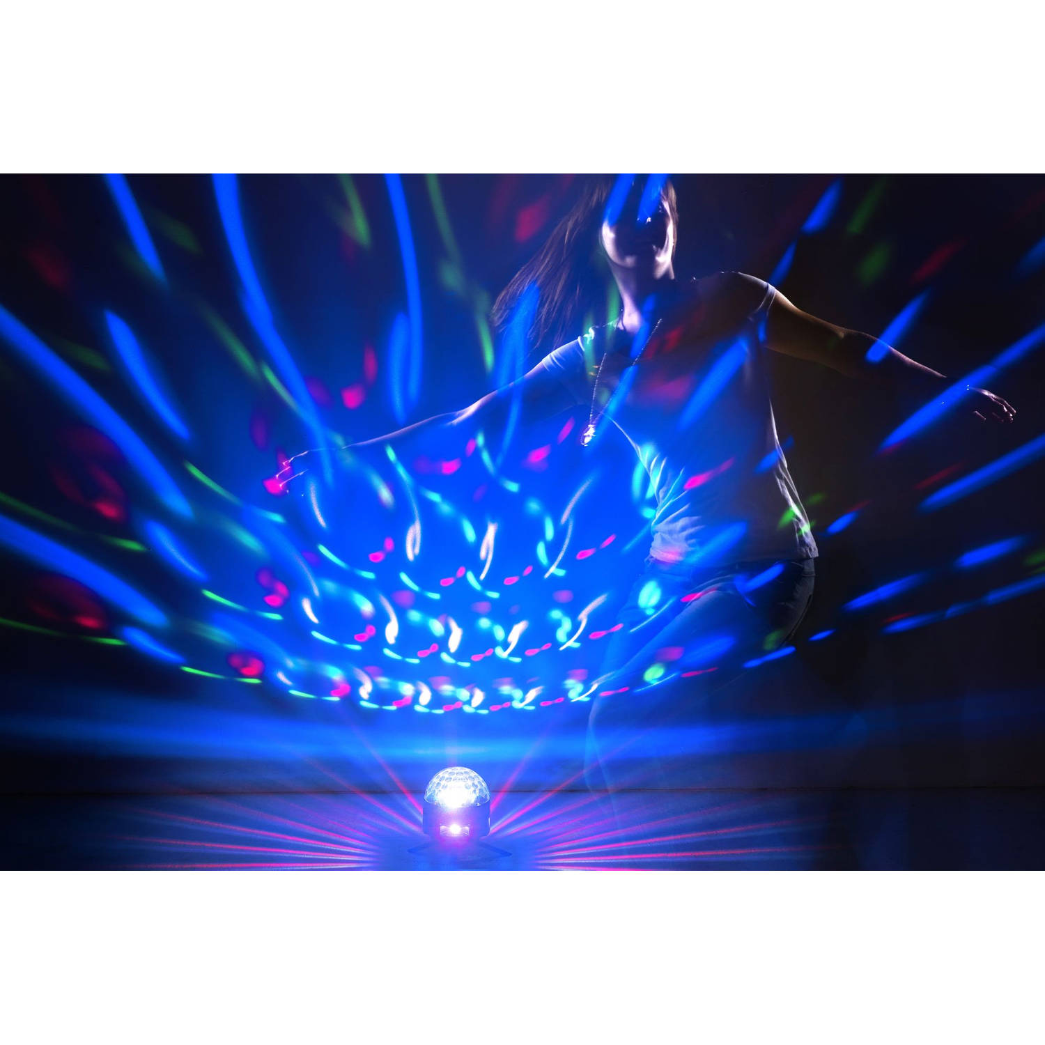 Draagbare oplaadbare LED lamp met discobal Lenco PL-201BK | Blokker