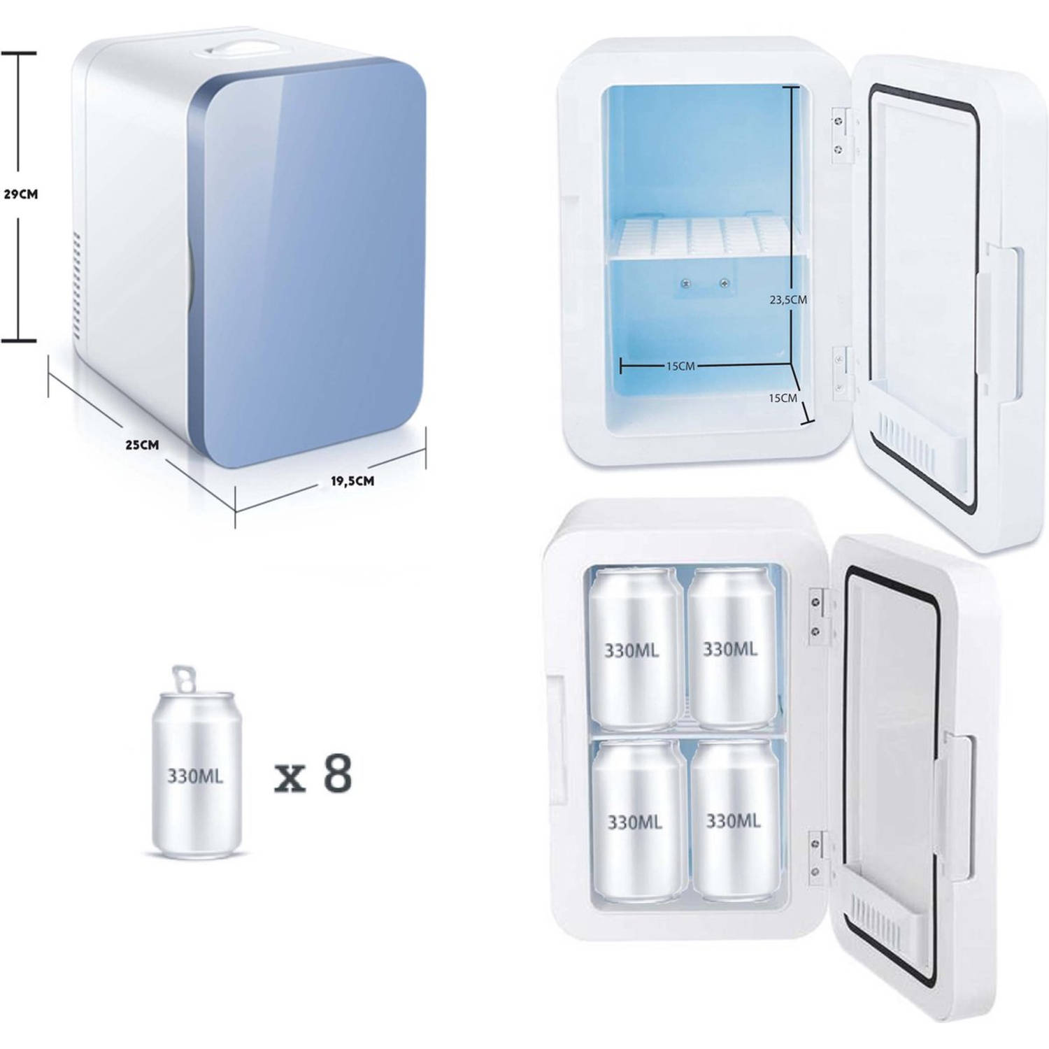 Longwell Mini koelkast 6L - Wit - Geschikt voor auto/camper/vrachtwagen met 220v stekkers Blokker