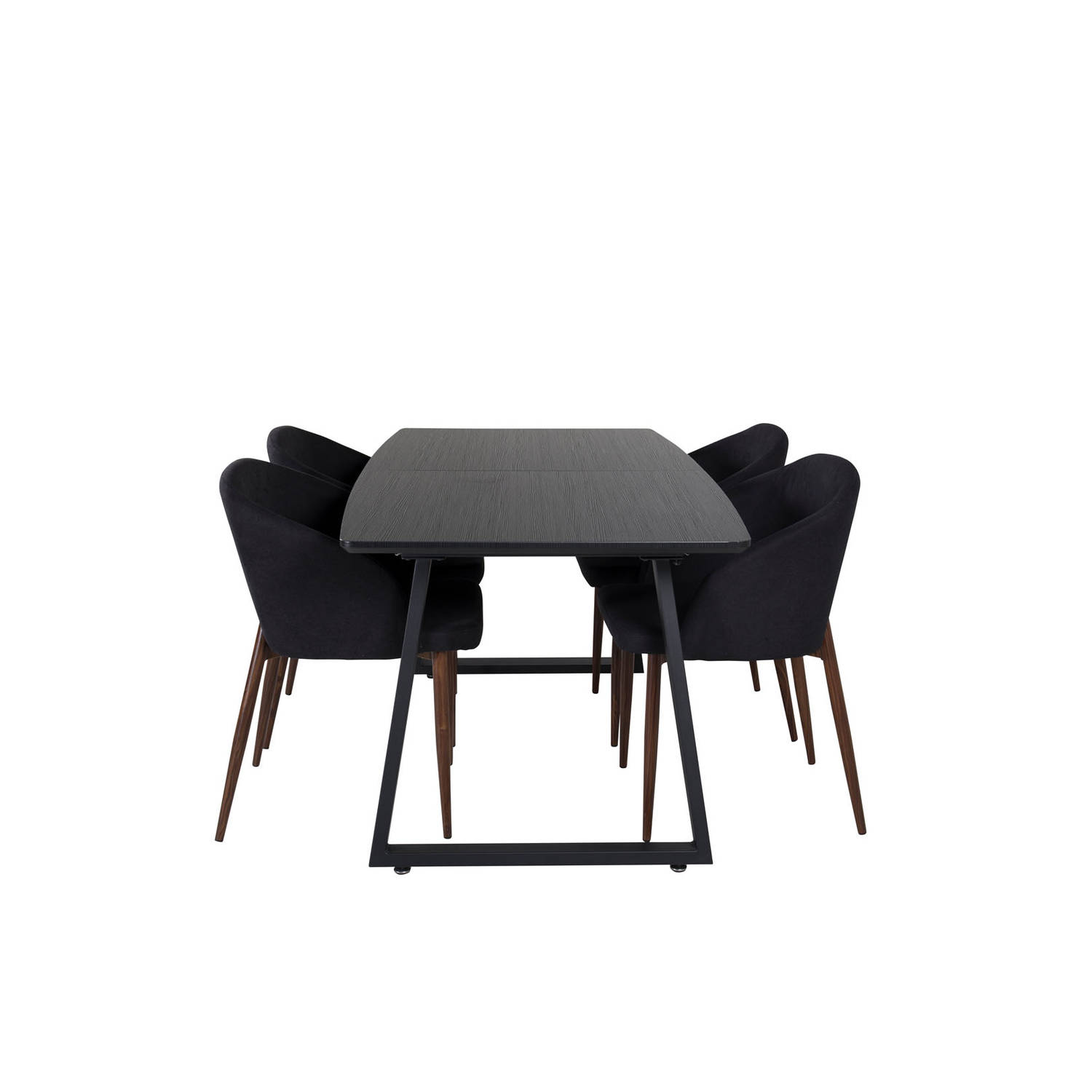 IncaBLBL eethoek eetkamertafel uitschuifbare tafel lengte cm 160 / 200 zwart en 4 Arch eetkamerstal zwart.