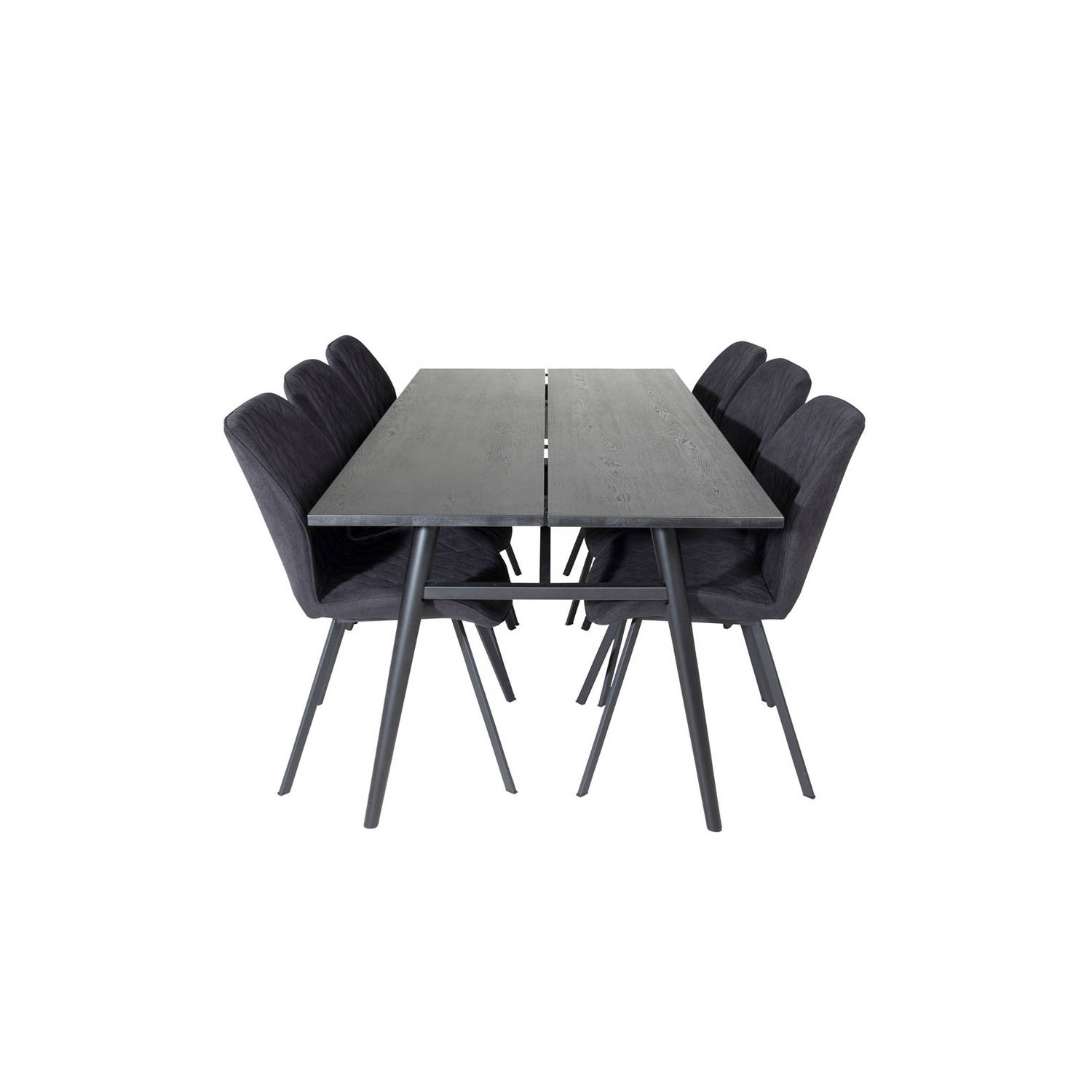 Sleek eethoek eetkamertafel uitschuifbare tafel lengte cm 195 / 280 zwart en 6 Gemma eetkamerstal zwart.