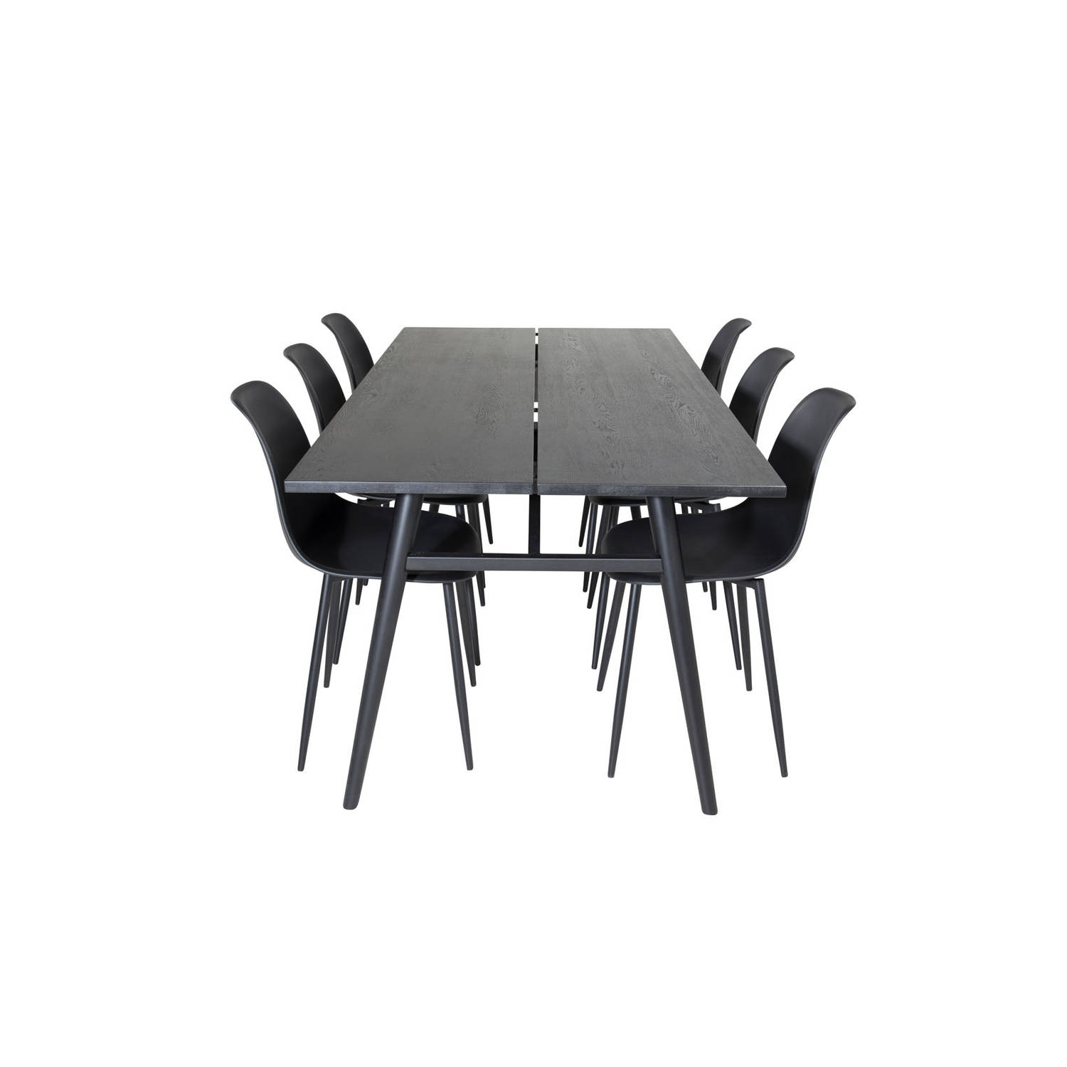 Sleek eethoek eetkamertafel uitschuifbare tafel lengte cm 195 / 280 zwart en 6 Polar eetkamerstal zwart.