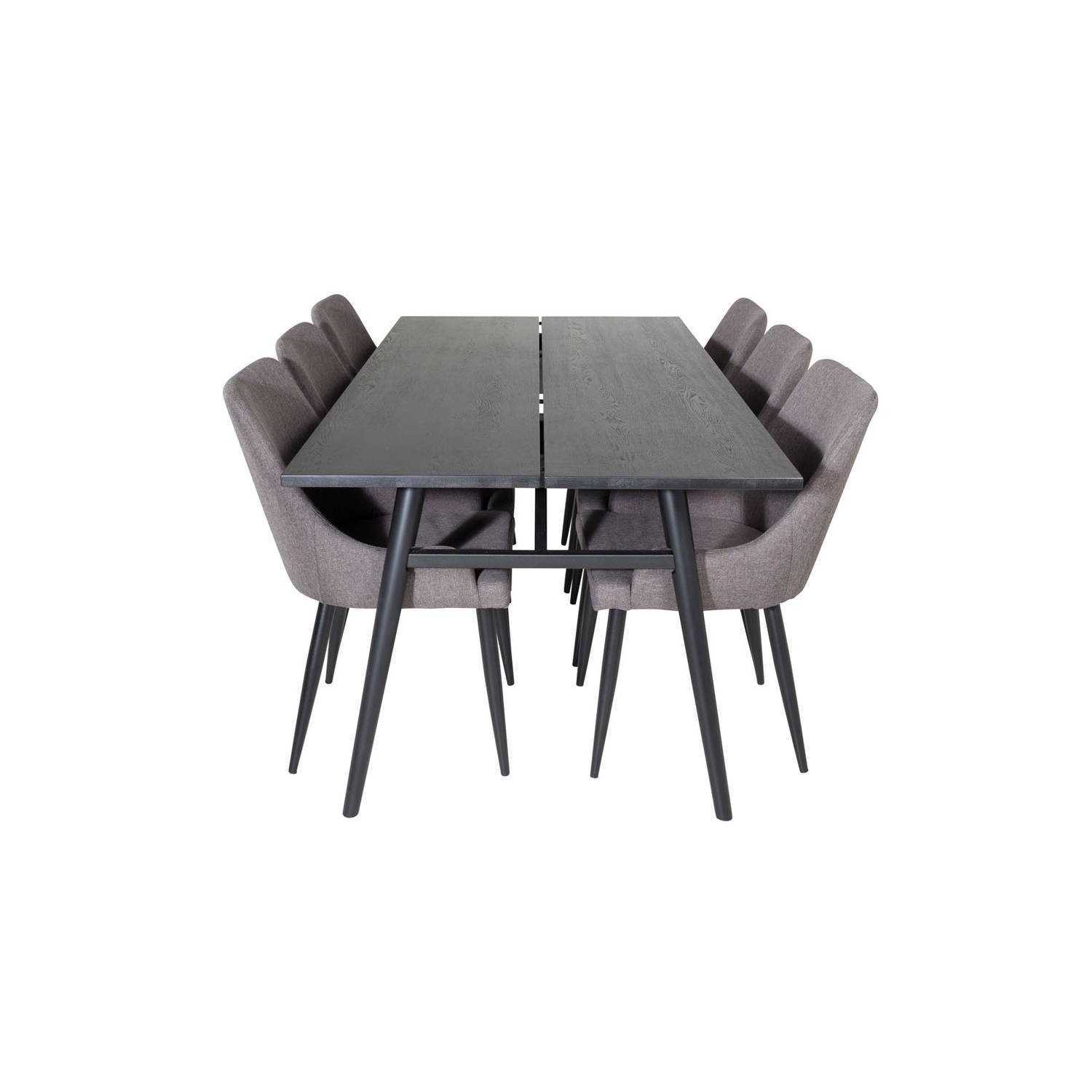 Sleek eethoek eetkamertafel uitschuifbare tafel lengte cm 195 / 280 zwart en 6 Plaza eetkamerstal grijs, zwart.