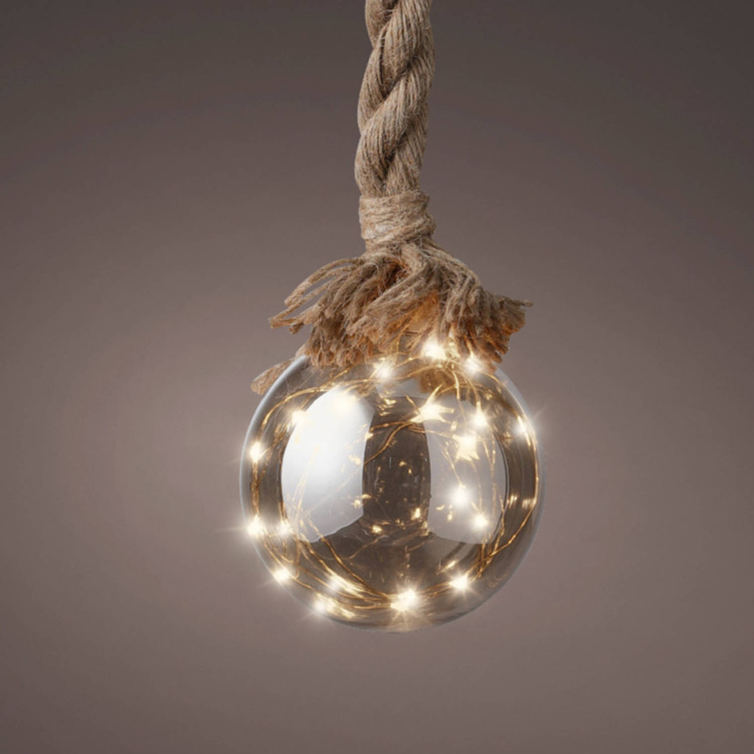 2x stuks verlichte glazen kerstballen aan touw met 15 lampjes zilver/warm wit 10 cm diameter - kerstverlichting figuur
