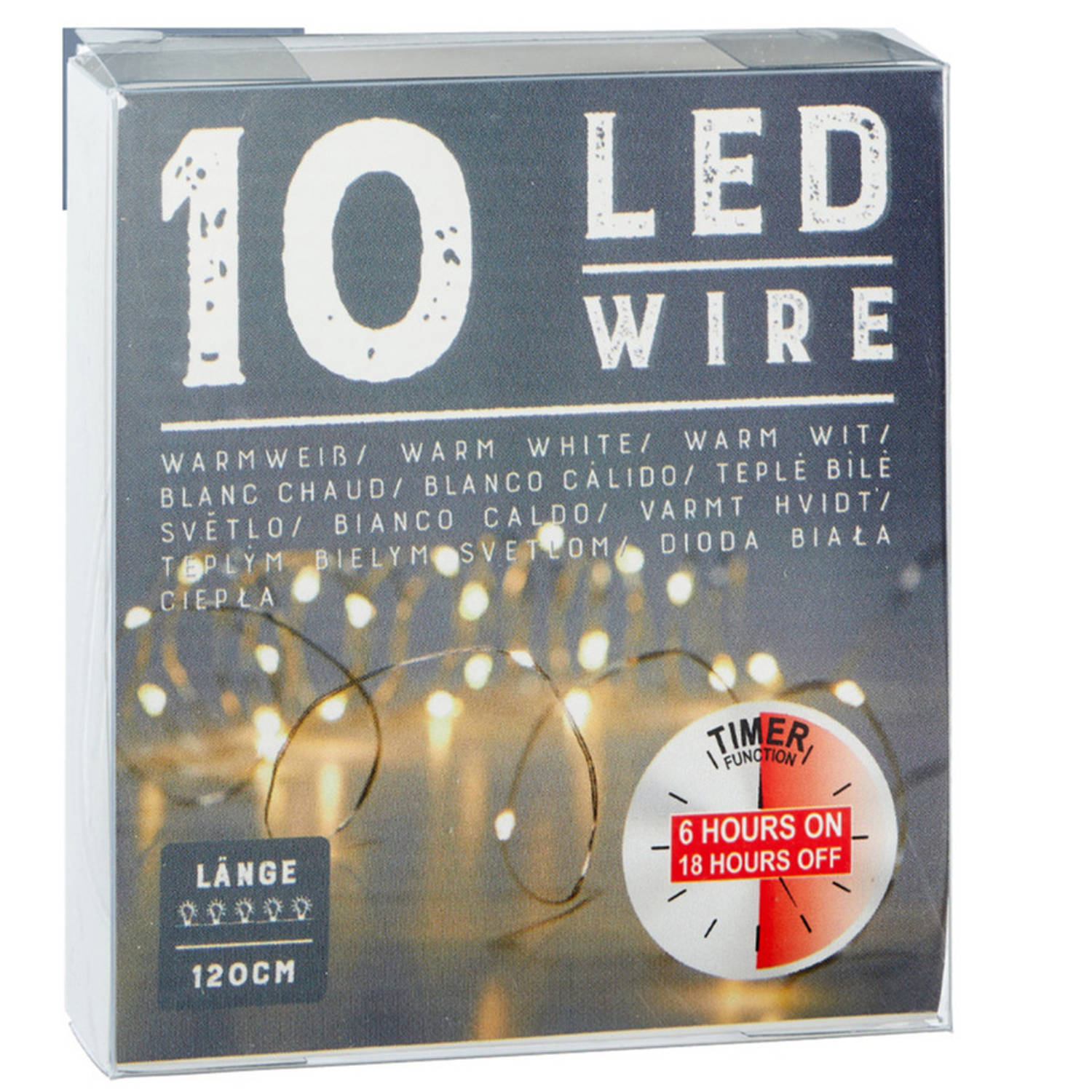 Draadverlichting lichtsnoer met 10 lampjes warm wit op batterij 120 cm met timer - Lichtsnoeren