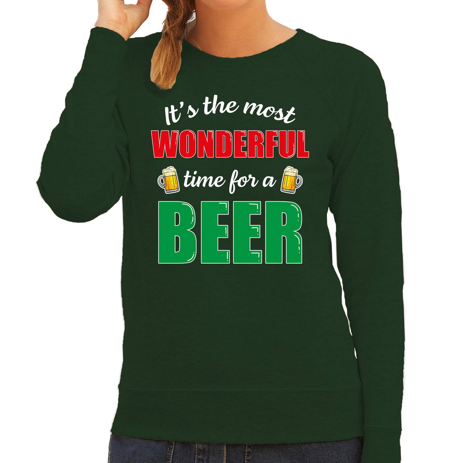 Wonderful beer foute Kerst bier sweater / trui groen voor dames XS - kerst truien