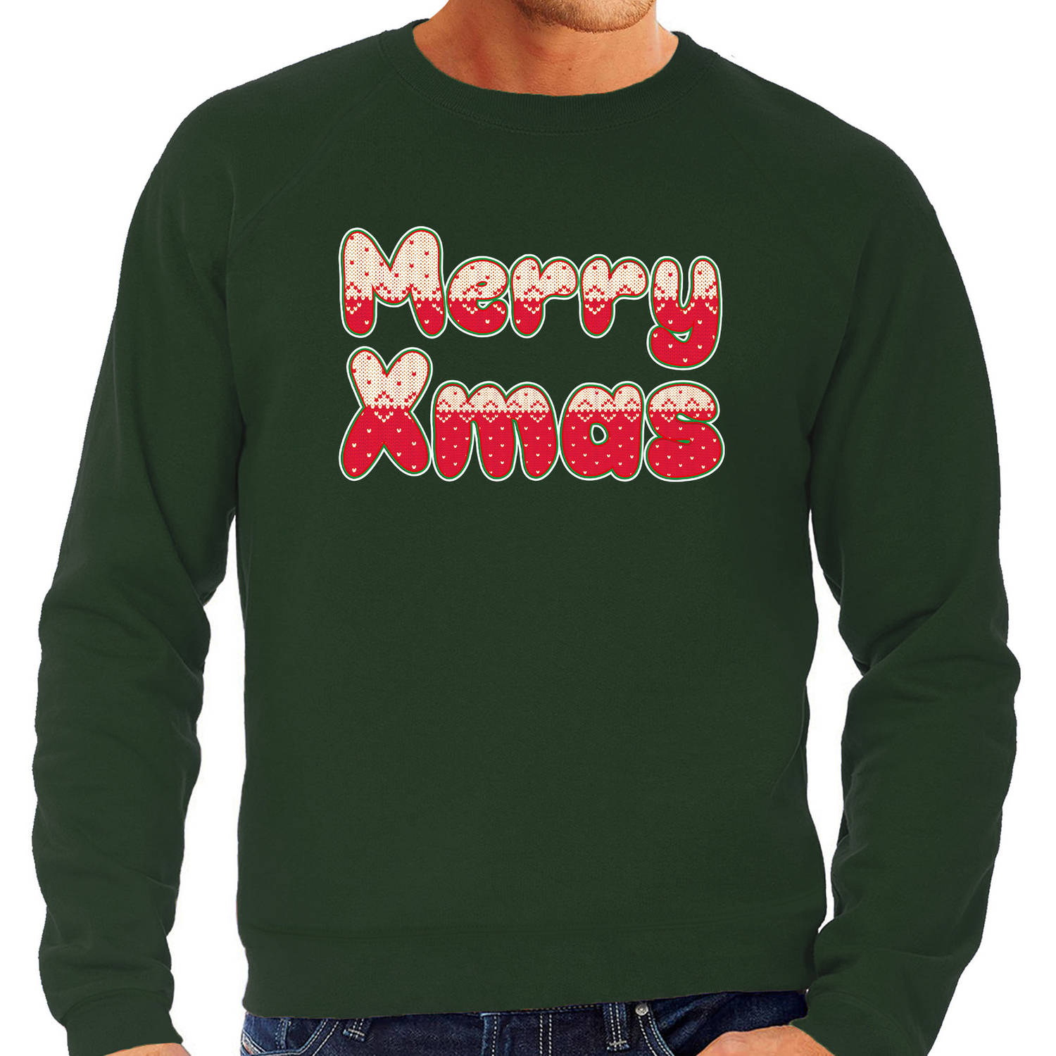 Merry xmas foute Kerst sweater / trui groen voor heren XL - kerst truien