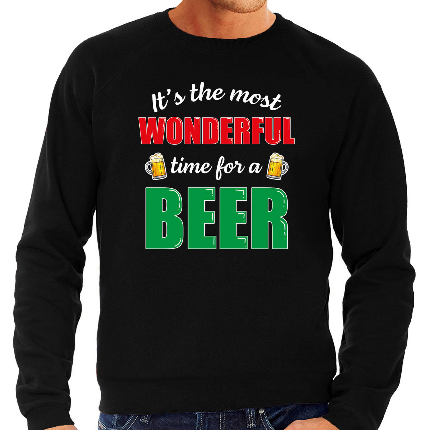 Wonderful beer foute Kerst bier sweater / trui zwart voor heren L - kerst truien