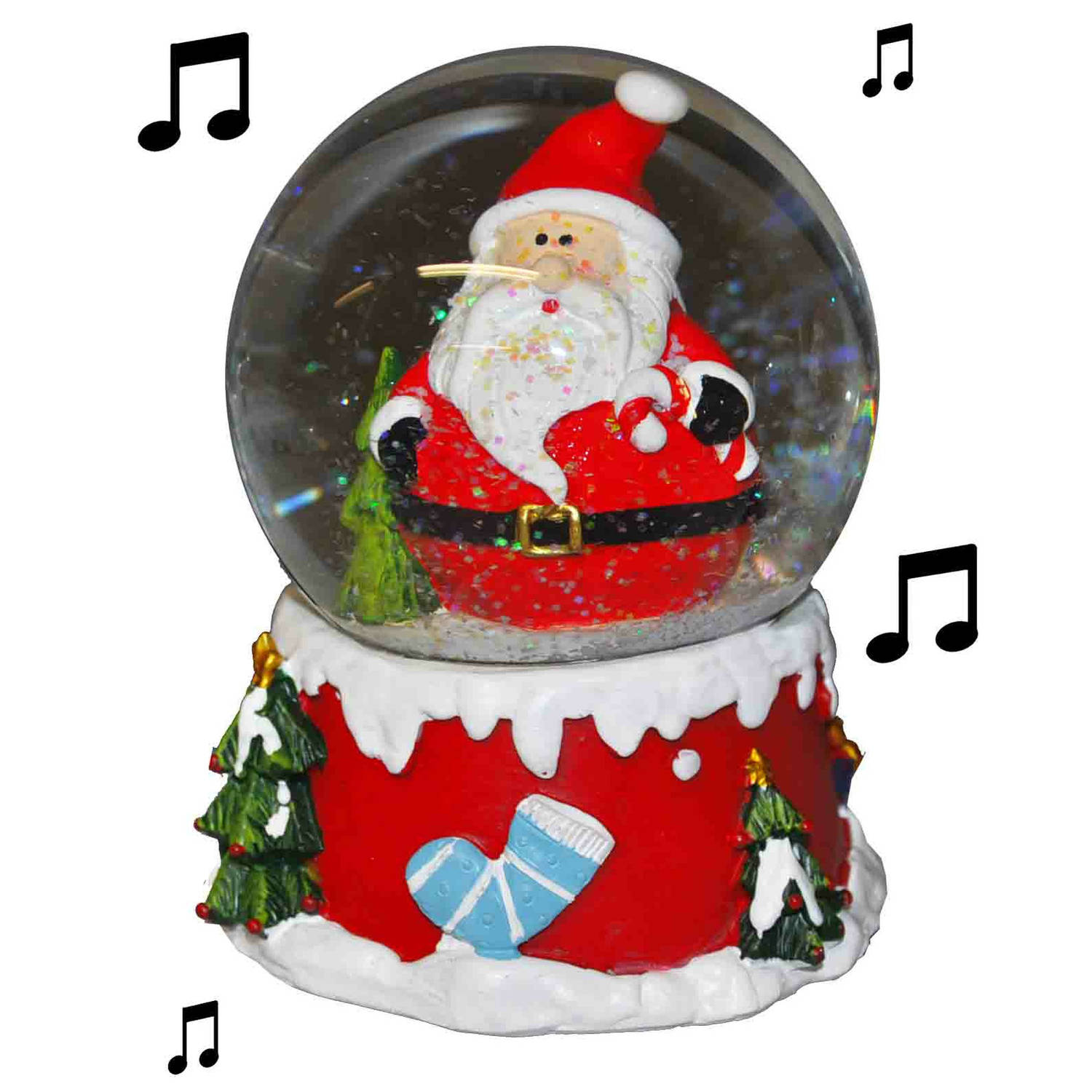 Snowglobe kerstman - met geluid - 10 cm - glas