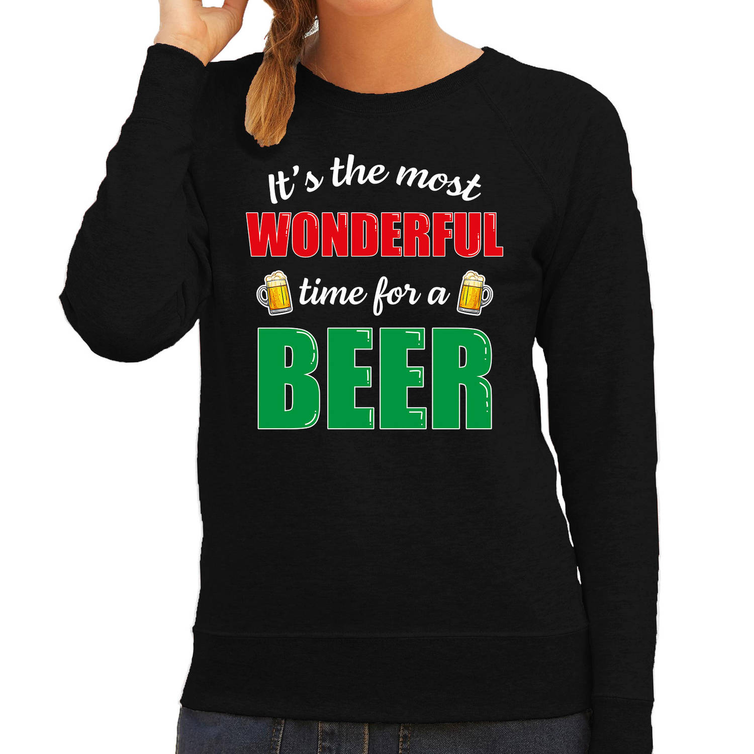 Wonderful beer foute Kerst bier sweater / trui zwart voor dames XS - kerst truien