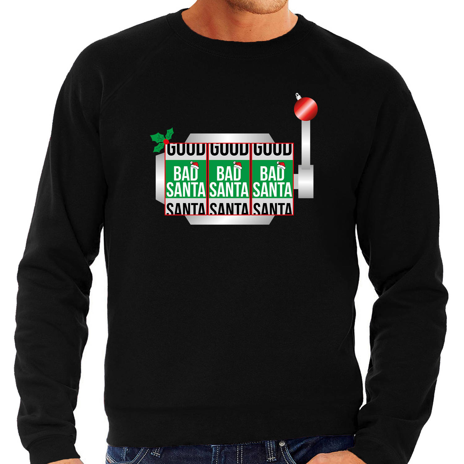 Fruitmachine / slotmachine Bad Santa foute Kerstsweater / Kersttrui zwart voor heren L - kerst truien