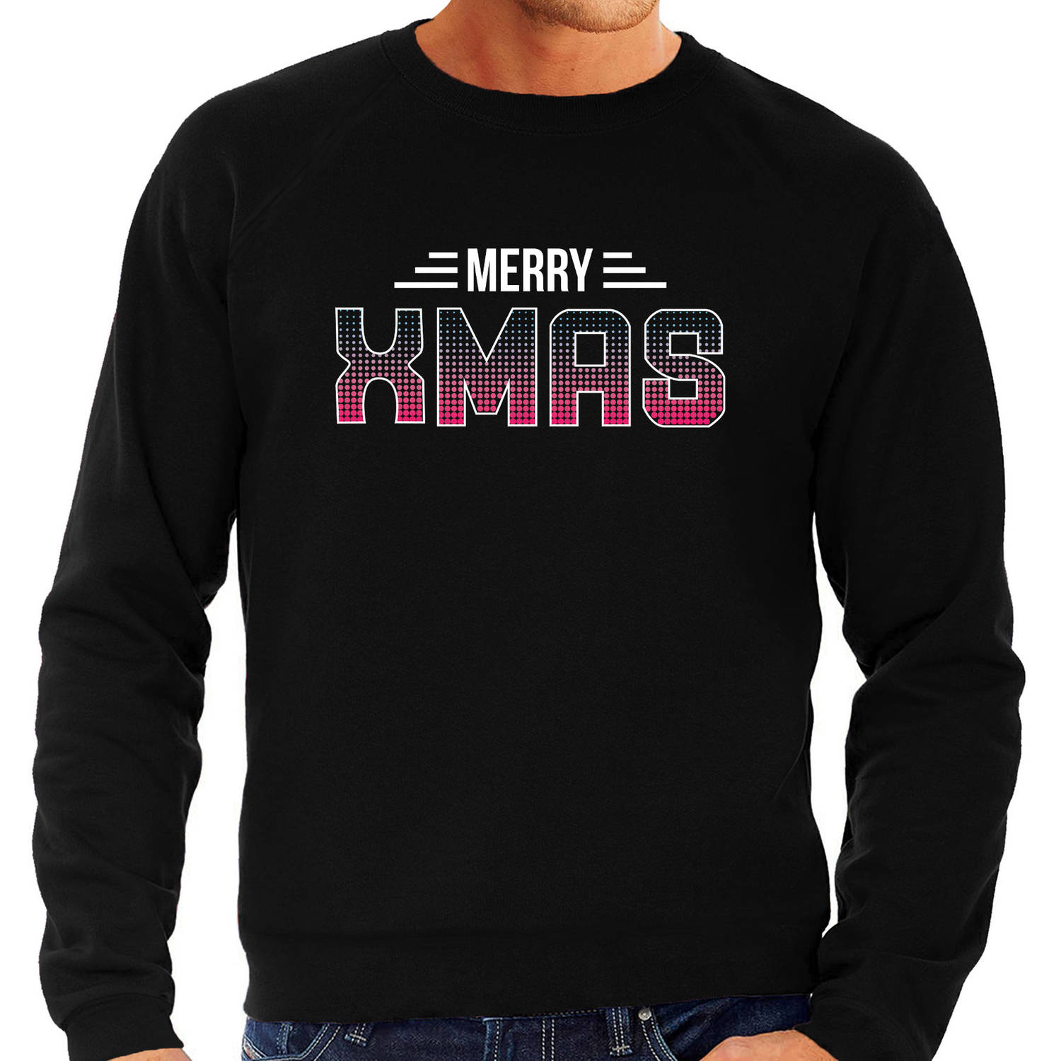 Merry Xmas disco foute Kerstsweater / Kersttrui zwart voor heren S - kerst truien