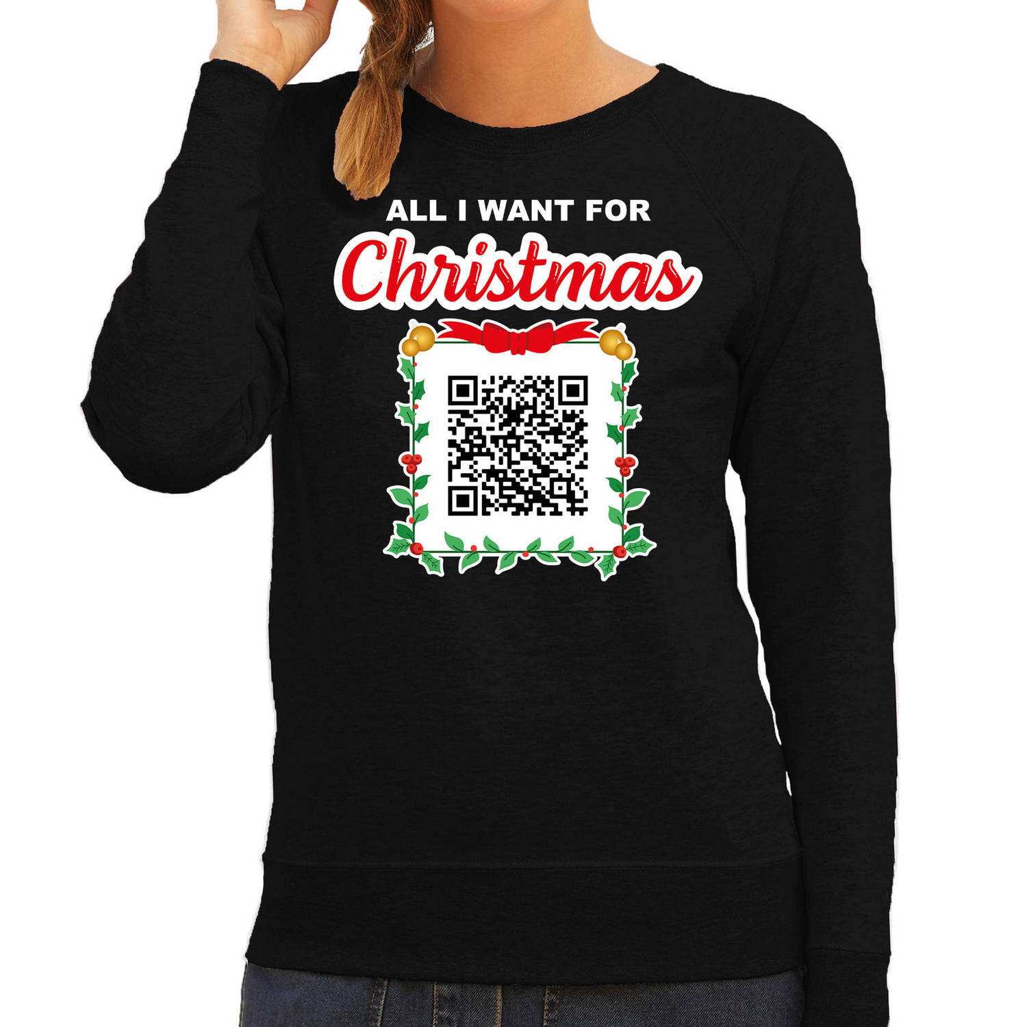 QR code kersttrui Punch you in the face dames zwart - Bellatio Christmas sweaters 2XL - kerst truien