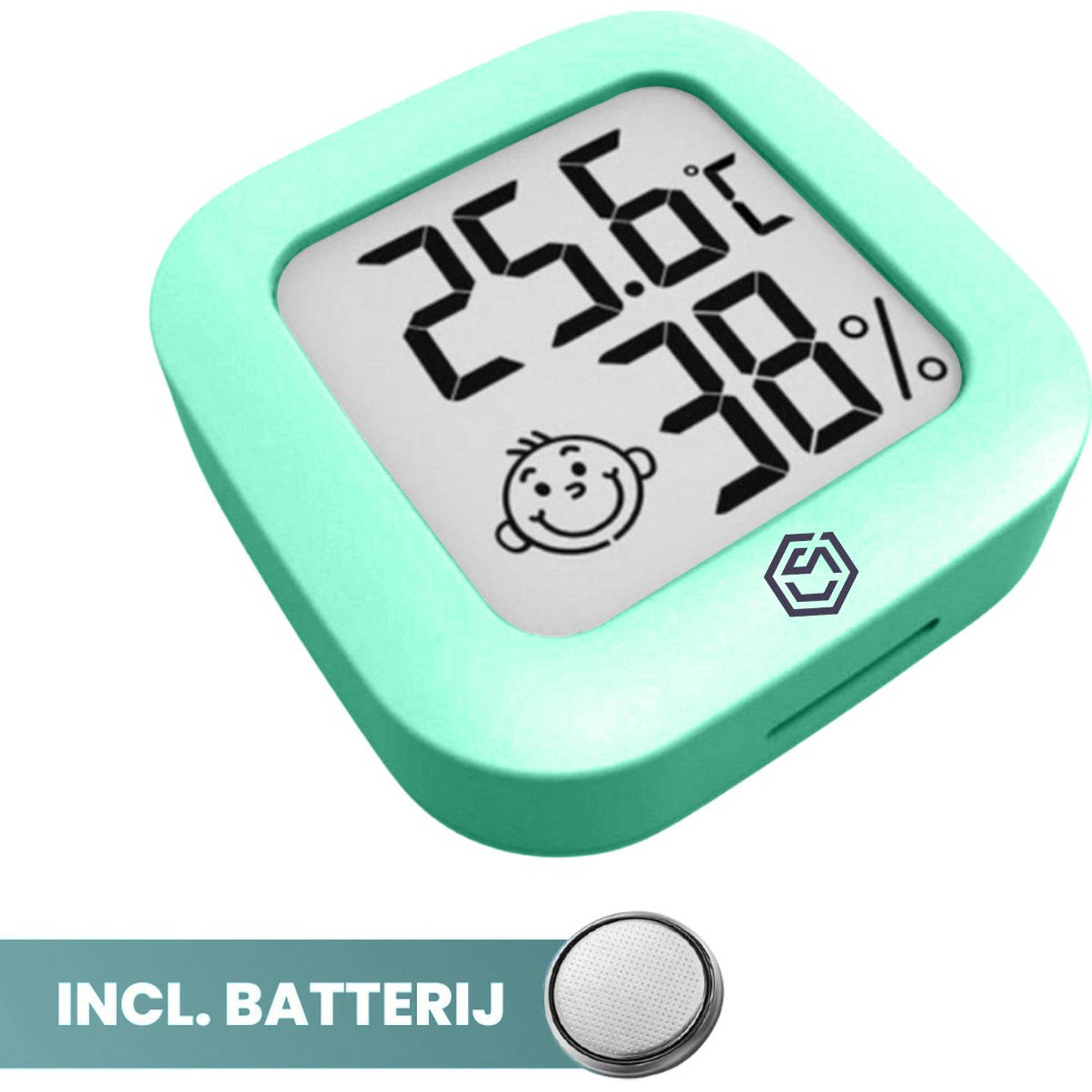 Ease Electronicz Hygrometer Groen Luchtvochtigheidsmeter Thermometer Binnen Incl. Batterij En Plakst