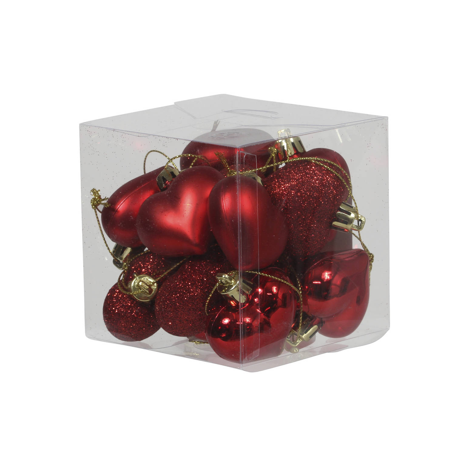 15x Kerstboomversiering rode hartjes kerstballen 4 cm - Kersthangers