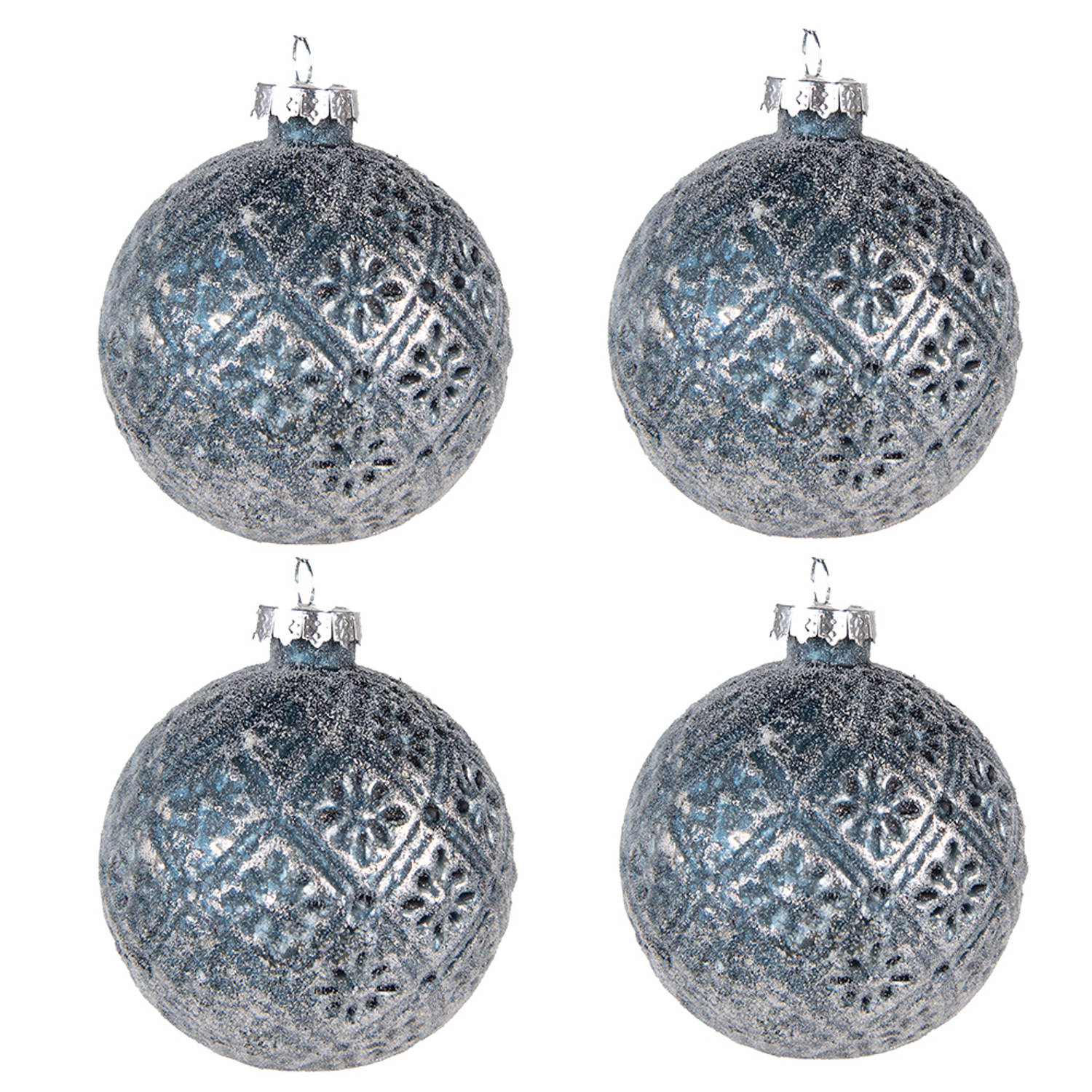 Clayre & Eef Kerstballen set van 4 Ã 8 cm Blauw Glas Kerstdecoratie