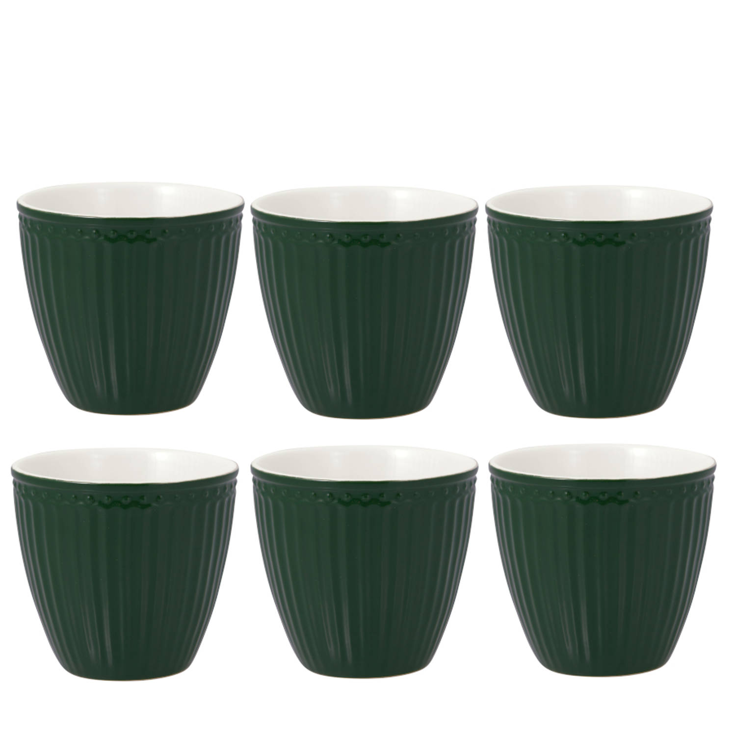 6x GreenGate Beker (Latte Cup) Alice pinewood green 300 ml - Ø 10 cm
