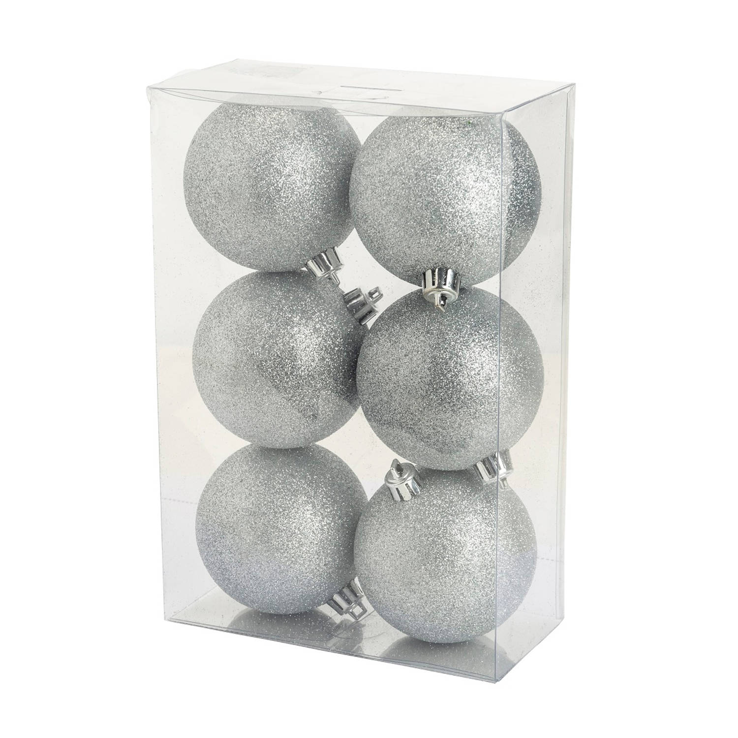 Cosy @Home Kerstballen Zilver glitter ø 8 cm 6 Stuks