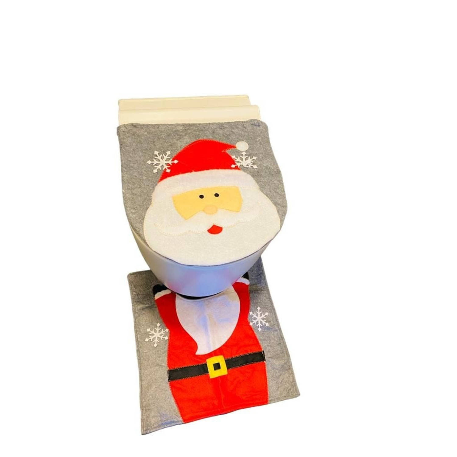 HEM Kerstman wc bril hoes met wc mat toiletbril cover (45x39 cm) + toiletmat