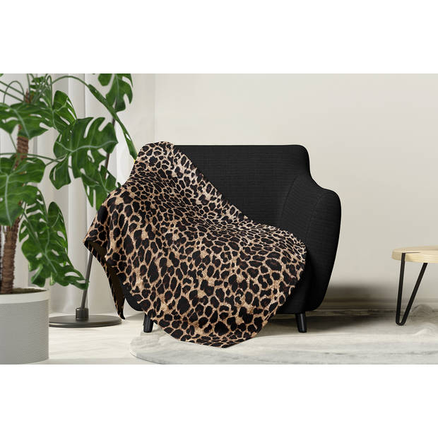 LINNICK Flanel Fleece Deken Leopard - bruin - 140x200cm