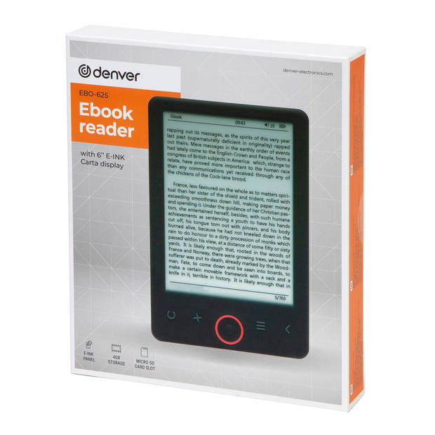 Denver E Reader 6 inch - E book Reader 4GB - A kwaliteit Carta-paneel - MicroSD Ingang - EBO625