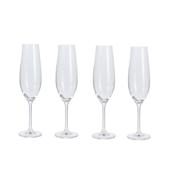 set van 4 stuks kristalglas Champagne Flutes - inhoud 260 ml
