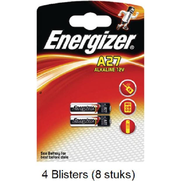 8 stuks (4 blisters a 2 stuks) Energizer Alkaline LR27 / A27 12v