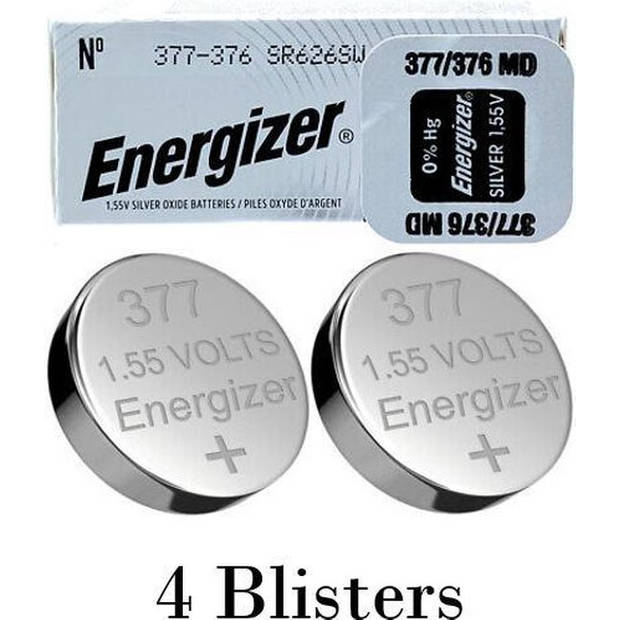 4 stuks (4 blisters a 1 stuk) Energizer 376/377 MD 1.55V knoopcel batterij