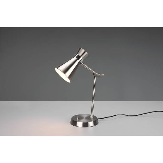 LED Bureaulamp - Tafelverlichting - Trion Ewomi - E27 Fitting - Rond - Mat Nikkel - Aluminium