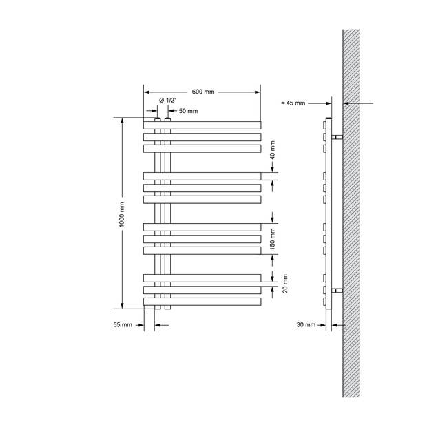 Iron EM Design Badkamerradiator 600x1000 mm Wit