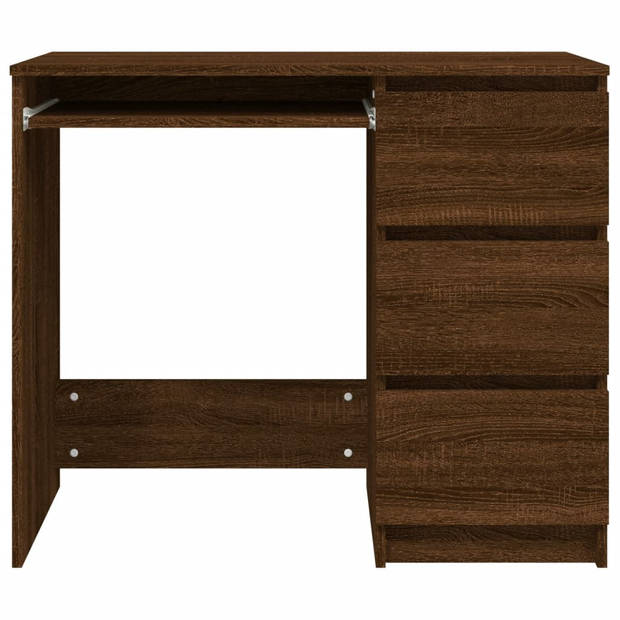 The Living Store Bureau Bruineiken - Bewerkt hout - 90x45x76 cm - Met 3 lades