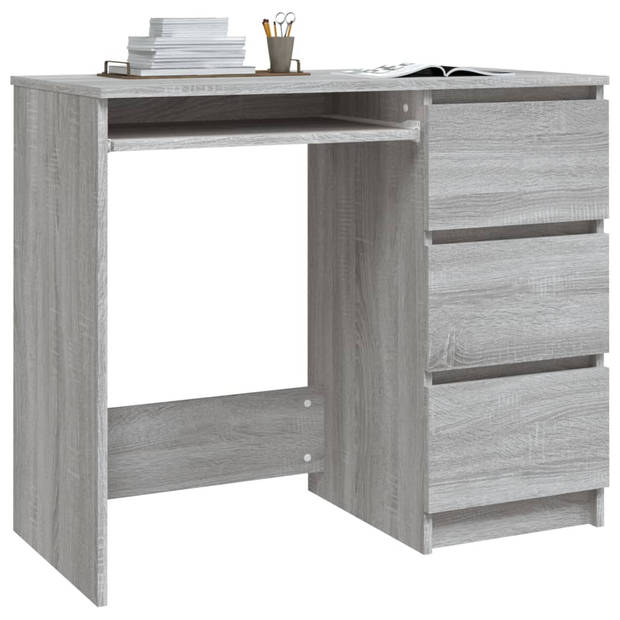 The Living Store Bureau s - Bureau - 90 x 45 x 76 cm - Grijs Sonoma Eiken - 3 lades