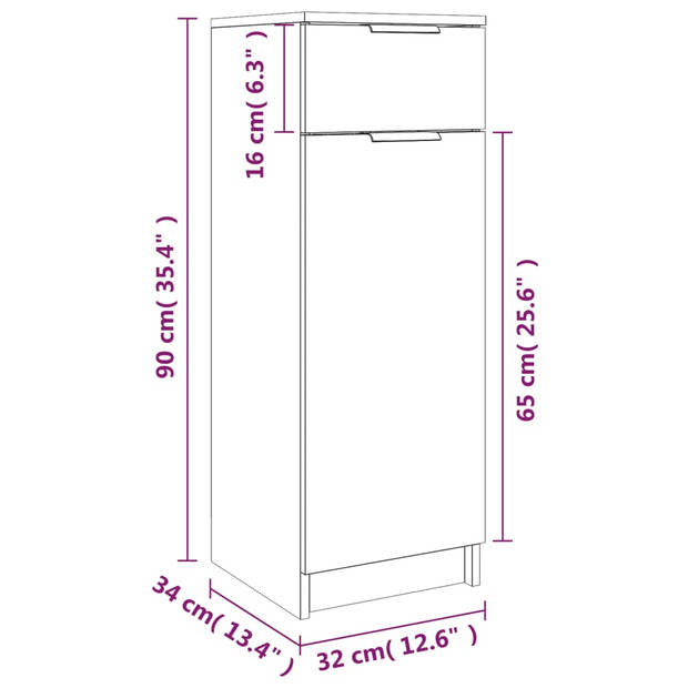 vidaXL Badkamerkast 32x34x90 cm bewerkt hout bruin eikenkleur