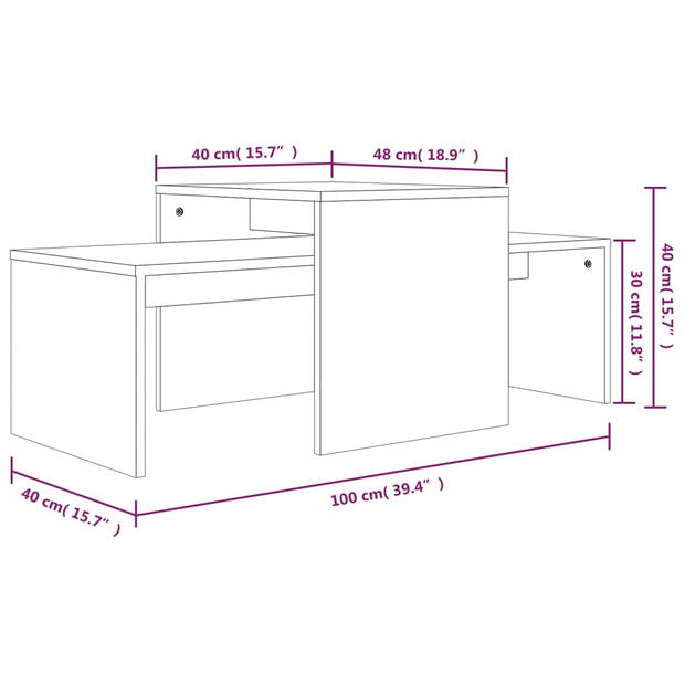 vidaXL Salontafelset 100x48x40 cm bewerkt hout bruin eikenkleur