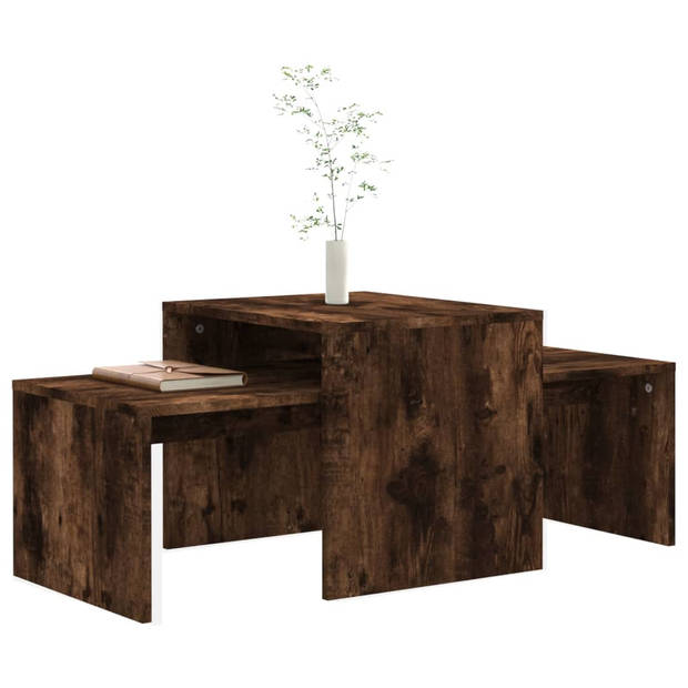 vidaXL Salontafelset 100x48x40 cm bewerkt hout gerookt eikenkleurig