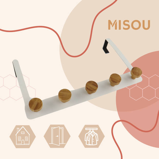 MISOU Deurkapstok - Deurhaak - Kapstok - Hangend - 5 Haken - Wit - Deurhanger