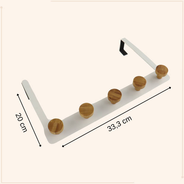 MISOU Deurkapstok - Deurhaak - Kapstok - Hangend - 5 Haken - Wit - Deurhanger