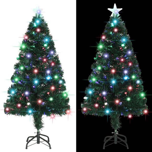 The Living Store Kerstboom Groen 120 cm - Levensechte takken - LED en glasvezel verlichting