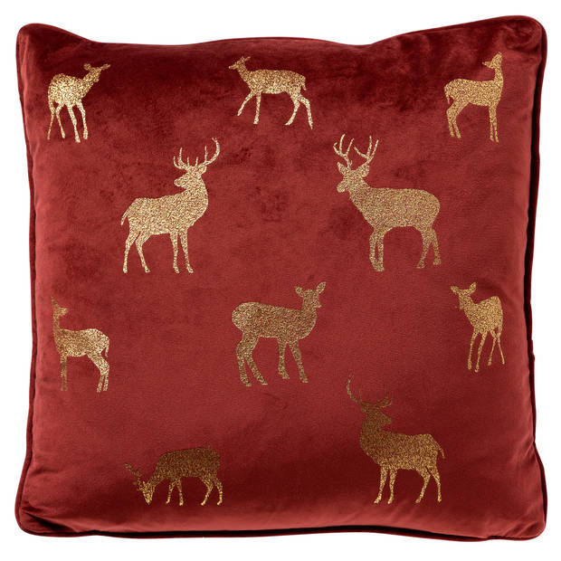 DEER - Kussenhoes 45x45 cm - velvet - kerst - Biking Red - rood