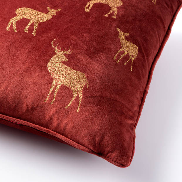 DEER - Kussenhoes 45x45 cm - velvet - kerst - Biking Red - rood