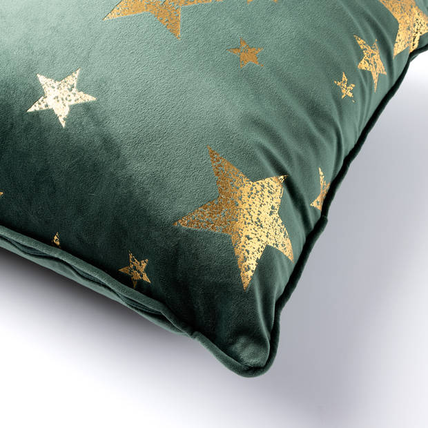 STARS - Kussenhoes 45x45 cm - velvet met gouden sterren - Mountain View - donkergroen