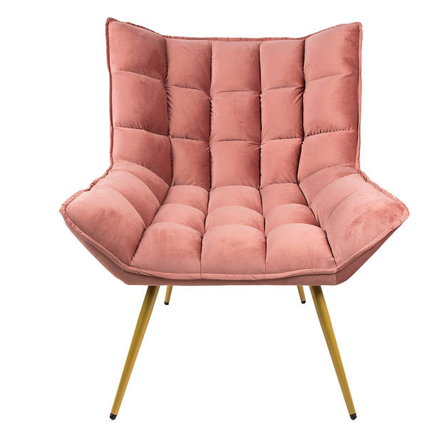 Clayre & Eef Fauteuil 79x91x93 cm Roze Ijzer Textiel Woonkamer stoel Roze Woonkamer stoel