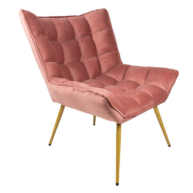 Clayre & Eef Fauteuil 79x91x93 cm Roze Ijzer Textiel Woonkamer stoel Roze Woonkamer stoel