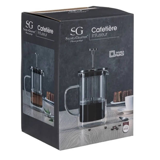 Secret de Gourmet French press cafetiere - dubbelwandig glas - 600 ml - Cafetiere