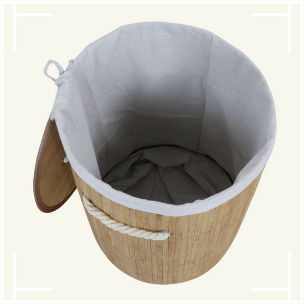 MARBEAUX Wasmand - met Deksel - Rond Bamboe - 48 liter - Bruin - 35x50 cm - Wasmanden