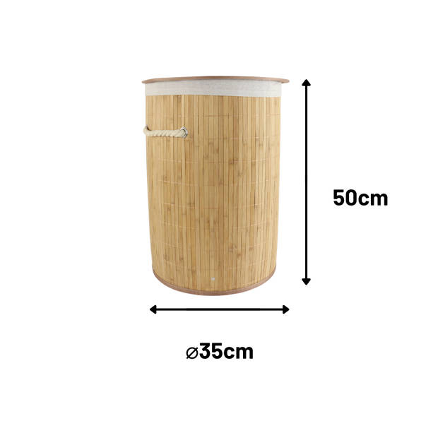 MARBEAUX Wasmand - met Deksel - Rond Bamboe - 48 liter - Bruin - 35x50 cm - Wasmanden