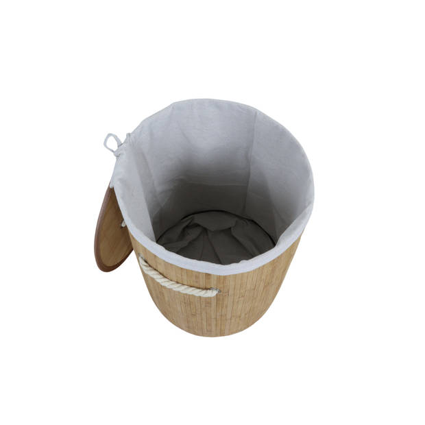 MARBEAUX Wasmand - met Deksel - Rond Bamboe - 48 liter - Bruin - 35x50 cm - Wasmanden