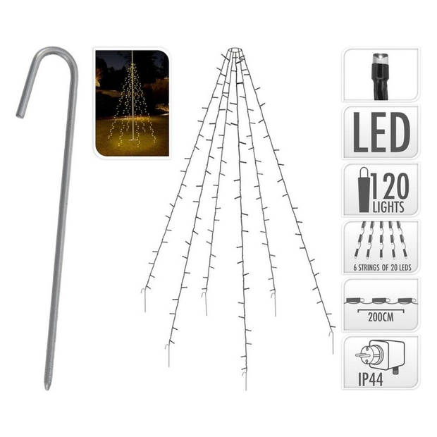 Kerstverlichting - Vlaggenmast - 4 stuks - 120 LED's - Hoogte: 200 cm - Warm wit