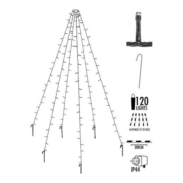 Kerstverlichting - Vlaggenmast - 4 stuks - 120 LED's - Hoogte: 200 cm - Warm wit