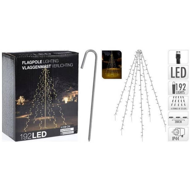 Kerstverlichting - Vlaggenmast - 2 stuks - 192 LED's - Hoogte: 208 cm - Warm wit